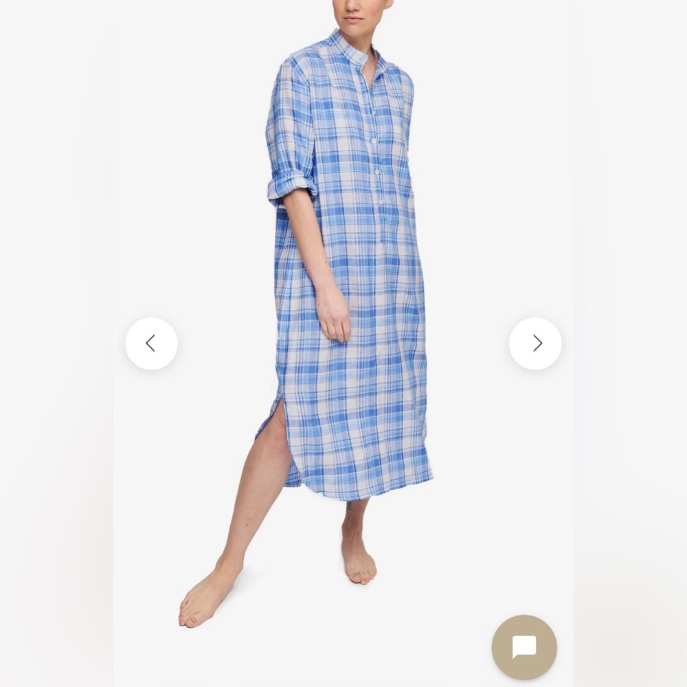 THE SLEEP SHIRT linen blue plaid
